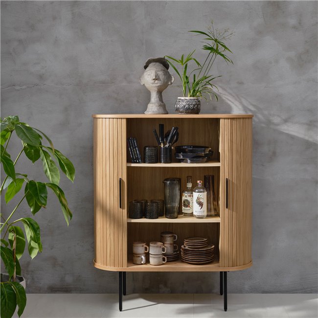 Cabinet Nola, natural color, metal/oak veneer/MDF, H118x100x40cm