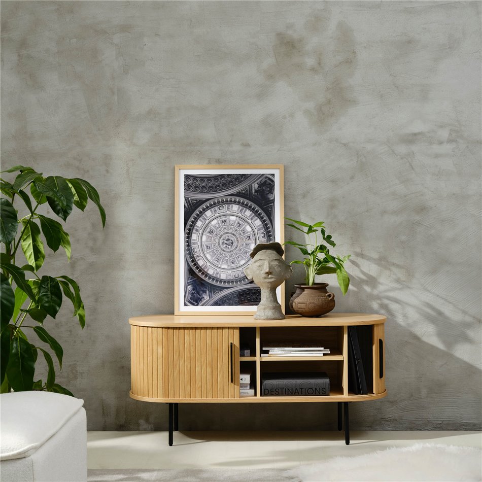 ТВ столик Nola, натурального цвета, металл/дубовый шпон/MDF, H56x120x40см