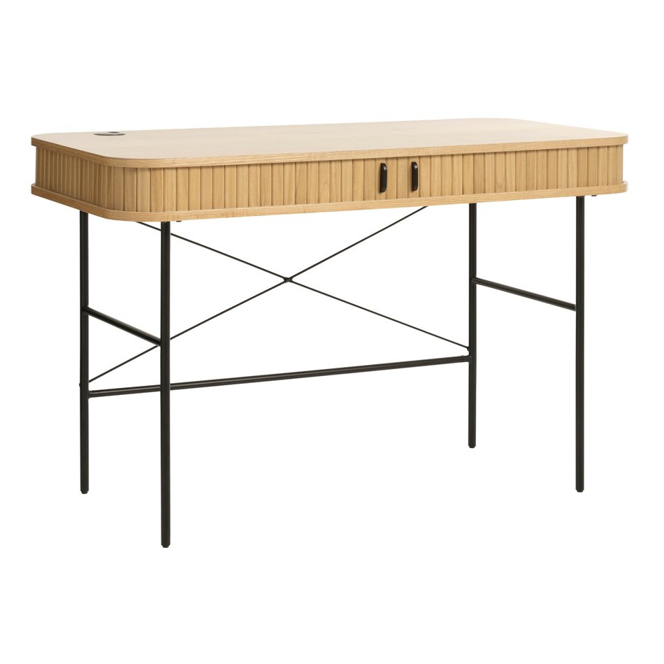 Desk Nola, natural/black, metal/oak veneer/MDF, H75x120x60cm