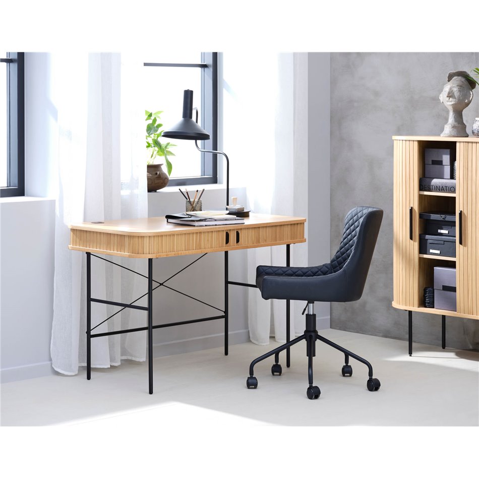 Desk Nola, natural/black, metal/oak veneer/MDF, H75x120x60cm