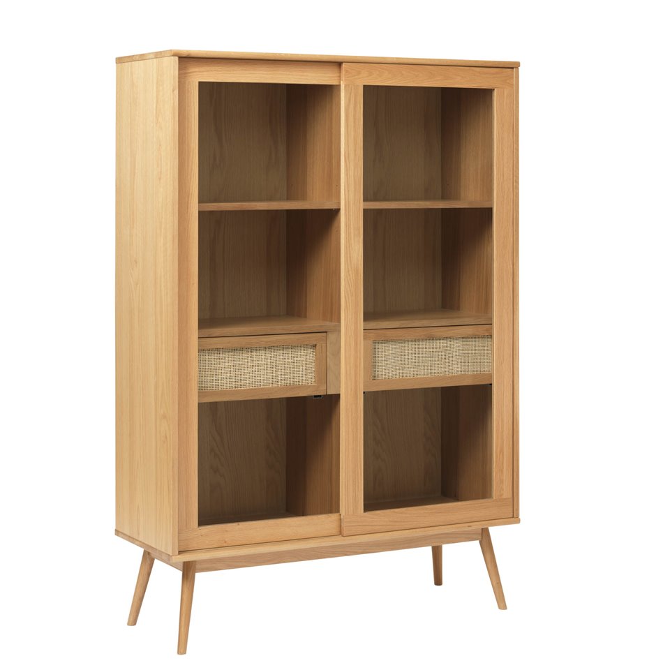 Display cabinet Ubarali, natural color, oak veneer/MDF/glass, H160x110x40cm
