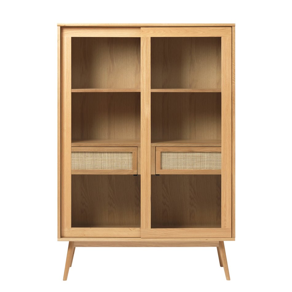 Display cabinet Ubarali, natural color, oak veneer/MDF/glass, H160x110x40cm