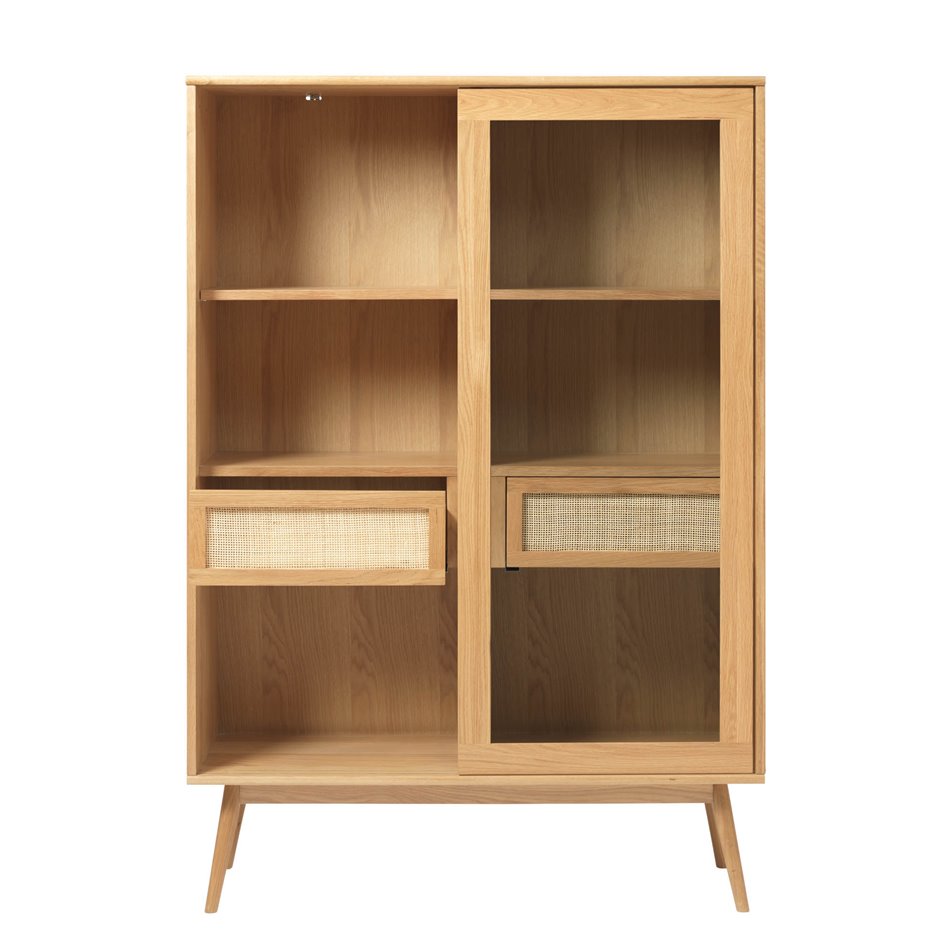 Display cabinet Ubarali, natural color, oak veneer/MDF/glass, H160x110x40cm