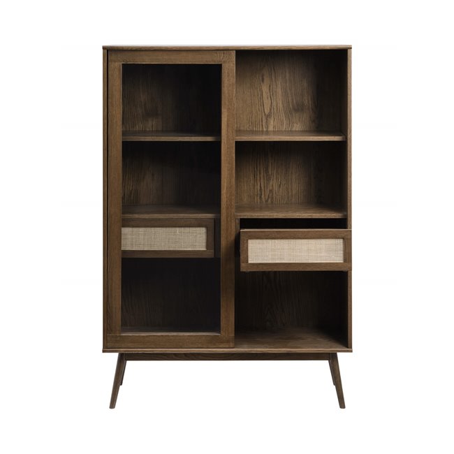 Display cabinet Ubarali, smoked oak color, oak veneer/MDF/glass, H160x110x40cm