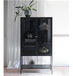 Display cabinet Ukarmel, black, steel/tempered glass, H160x90x40cm