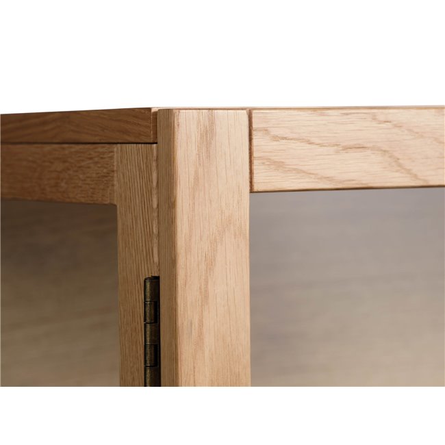 Cabinet Unelba, natural color, tempered glass/MDF/oak veneer, H140x100x40cm