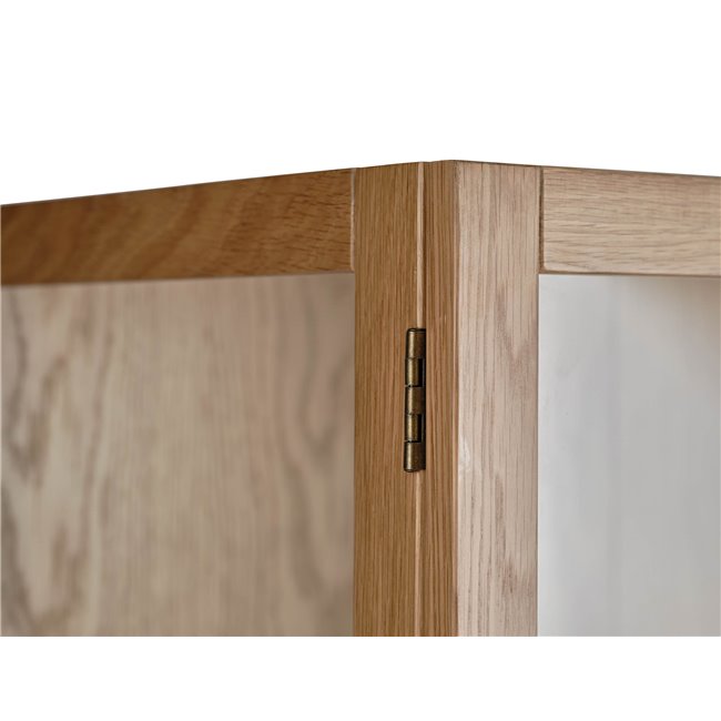 Cabinet Unelba, natural color, tempered glass/MDF/oak veneer, H140x100x40cm