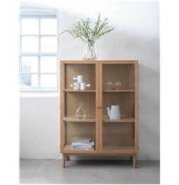 Шкаф Unelba, натурального цвета, закаленное стекло/MDF/дубовый шпон, H140х100х40см
