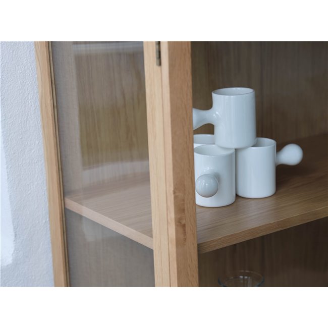 Cabinet Unelba, natural color, tempered glass/MDF/oak veneer, H140x100x40cm