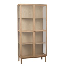 Cabinet Unelba, natural color, tempered glass/MDF/oak veneer, H190x90x40cm