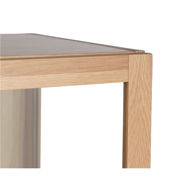 Cabinet Unelba, natural color, tempered glass/MDF/oak veneer, H190x90x40cm