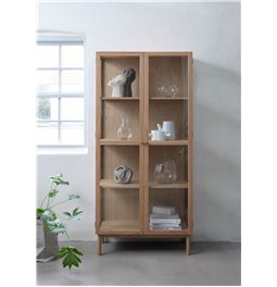 Шкаф Unelba, натурального цвета, закаленное стекло/MDF/дубовый шпон, H190х90х40см