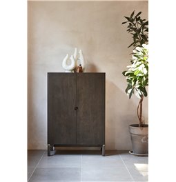 Cabinet Unarun, smoked oak color, MDF/oak veneer/solid oak, H130x90x45.5cm