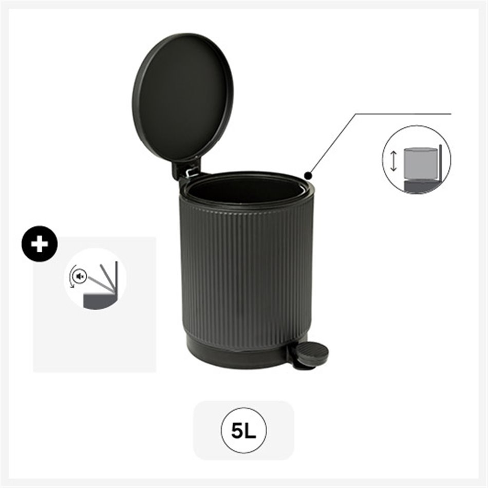 Garbage softclose Onyx black, 5L, 27.2x20.5cm H28.2cm