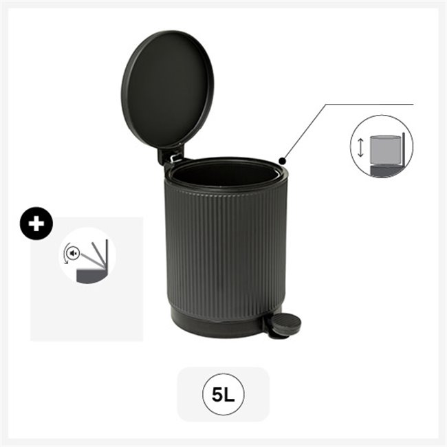 Garbage softclose Onyx black, 5L, 27.2x20.5cm H28.2cm