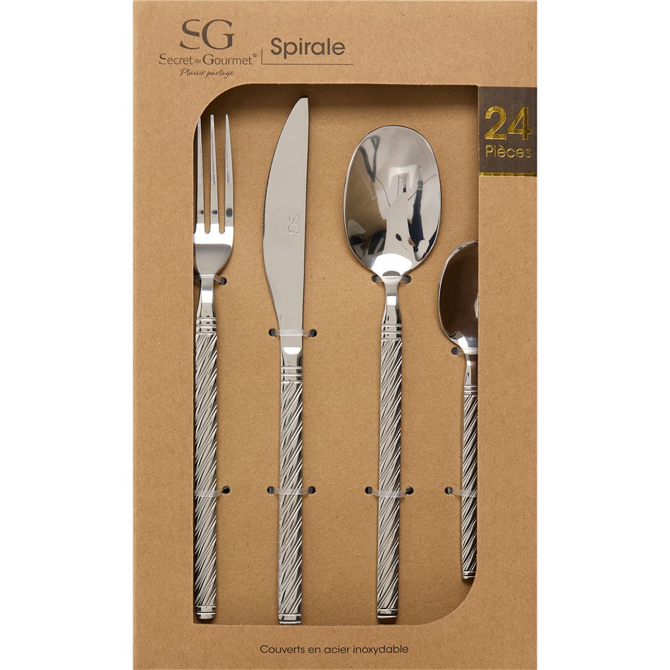 Cutlery set for 6 person Spiral, 24 pcs., silver color, H27.5x16.5x6.5cm