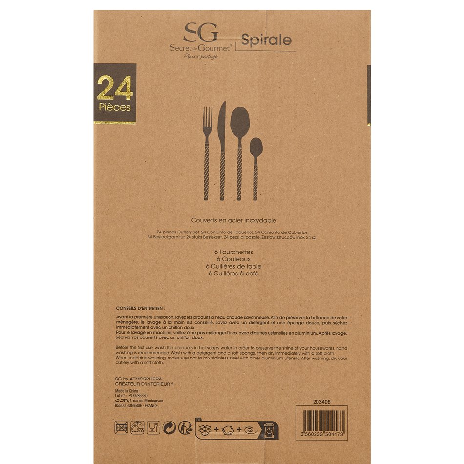 Cutlery set for 6 person Spiral, 24 pcs., silver color, H27.5x16.5x6.5cm