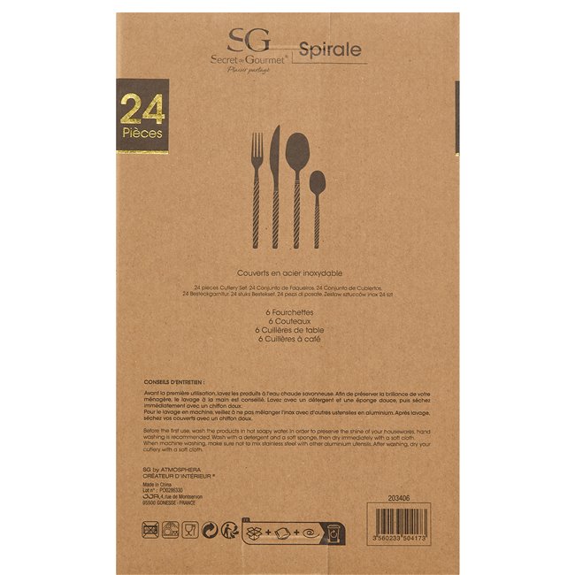 Cutlery set for 6 person Spiral, 24 pcs., silver color, H27.5x16.5x6.5cm