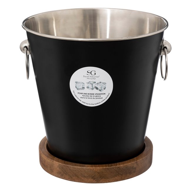 Champagne cooling bucket 4.2L, with mango wood pad, H22x21x21cm