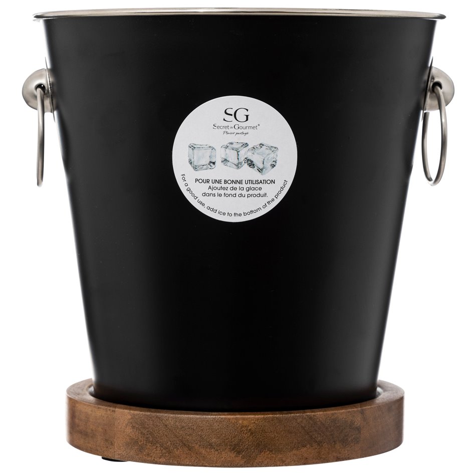 Champagne cooling bucket 4.2L, with mango wood pad, H22x21x21cm