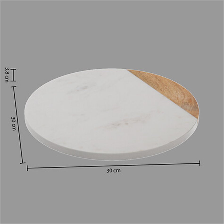 Serving plate 360, white marble/mango wood, D30cm, H3.8cm