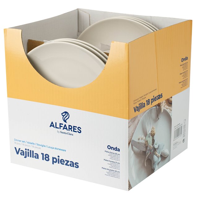 Dish set Onda Ivory rond, for 6 person, 18 pcs., D26cm/D21cm/D20cm