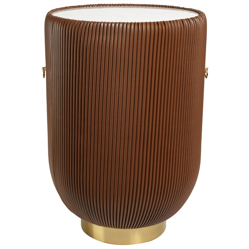 Coffee table Jallo Brown, sintered stone/iron/eco leather, D40cm H60cm