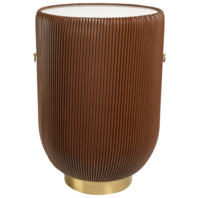 Coffee table Jallo Brown, sintered stone/iron/eco leather, D40cm H60cm