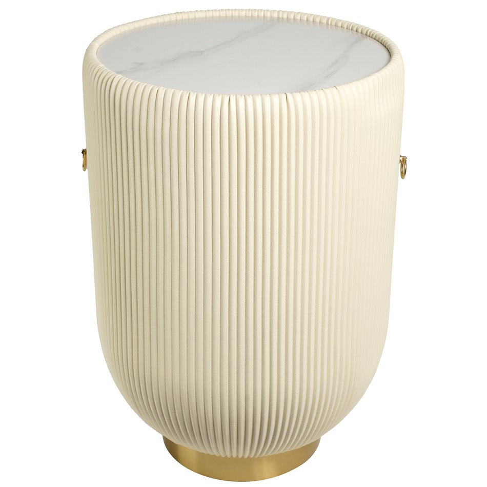 Kafijas galdiņš Jallo White, sinterētais akmens/metāls/eko āda, D40x60cm