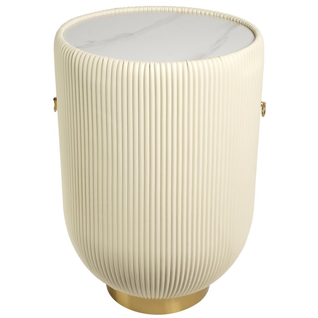 Kafijas galdiņš Jallo White, sinterētais akmens/metāls/eko āda, D40x60cm