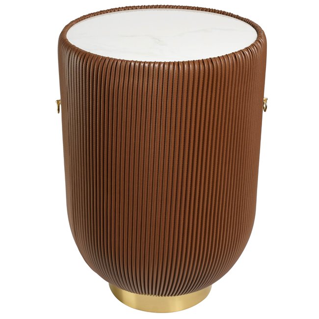 Coffee table Jallo Brown, sintered stone/iron/eco leather, D40cm H60cm