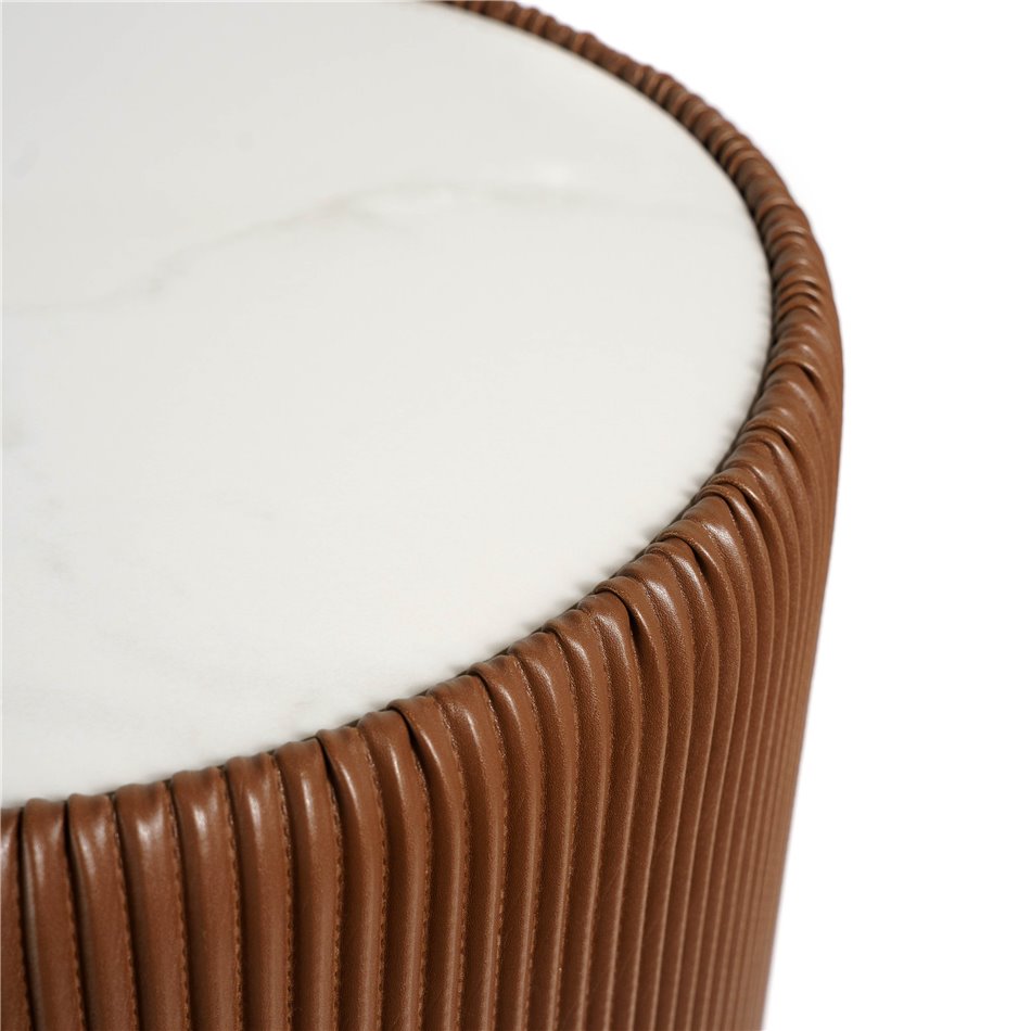 Coffee table Jallo Brown, sintered stone/iron/eco leather, D40cm H60cm