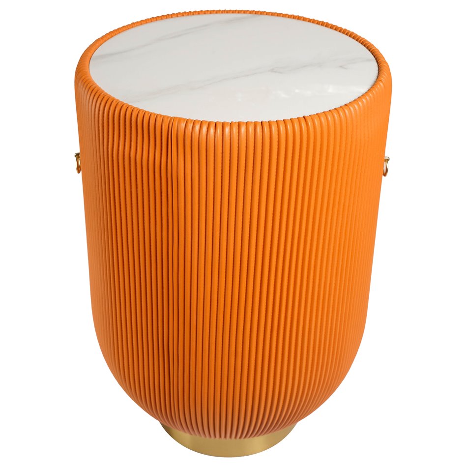 Coffee table Jallo Orange, sintered stone/iron/eco leather, D40cm H60cm