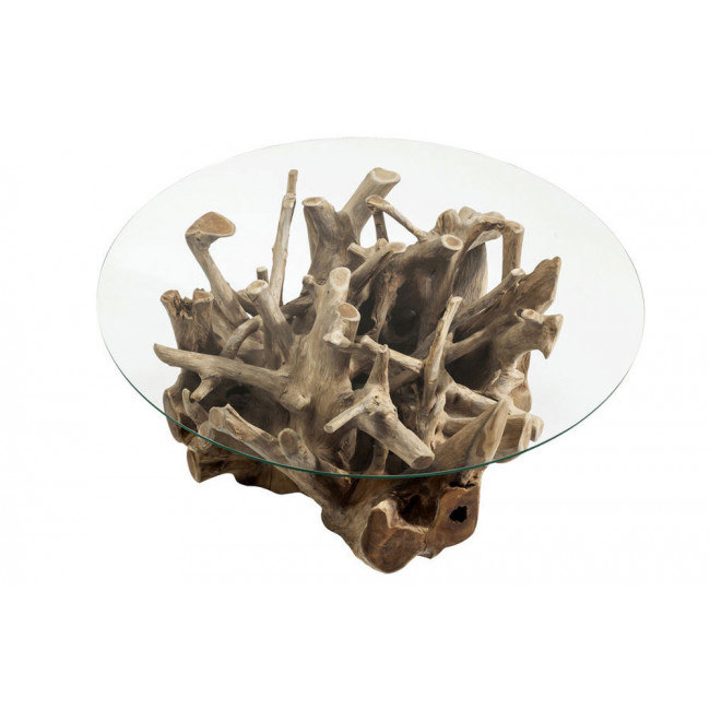 Kafijas galds Roots ar stikla virsmu D100 H33cm