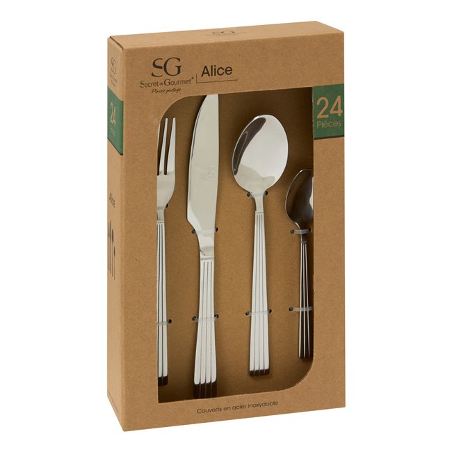 Cutlery set for 6 person ALICE, 24 pcs., silver color, H27x17x6.5cm
