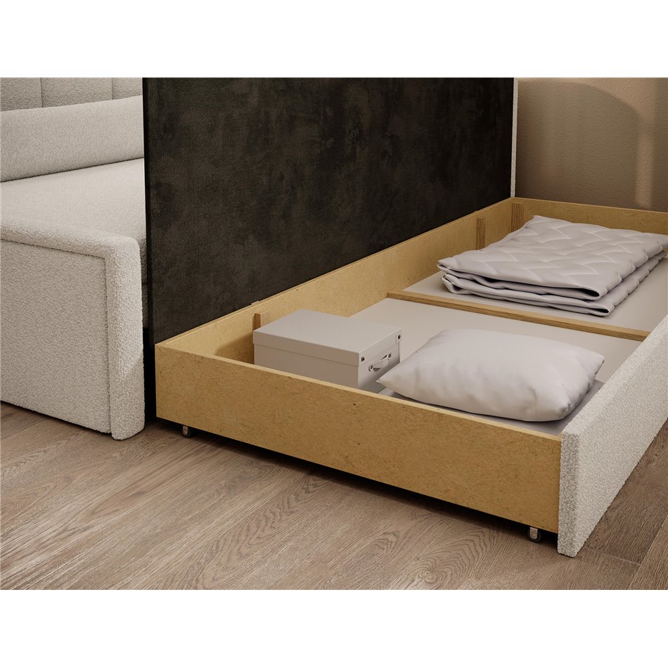 Sofa bed Elfulgeo R, sleeping function, Royal 01, boucle, white, H77x214x82cm