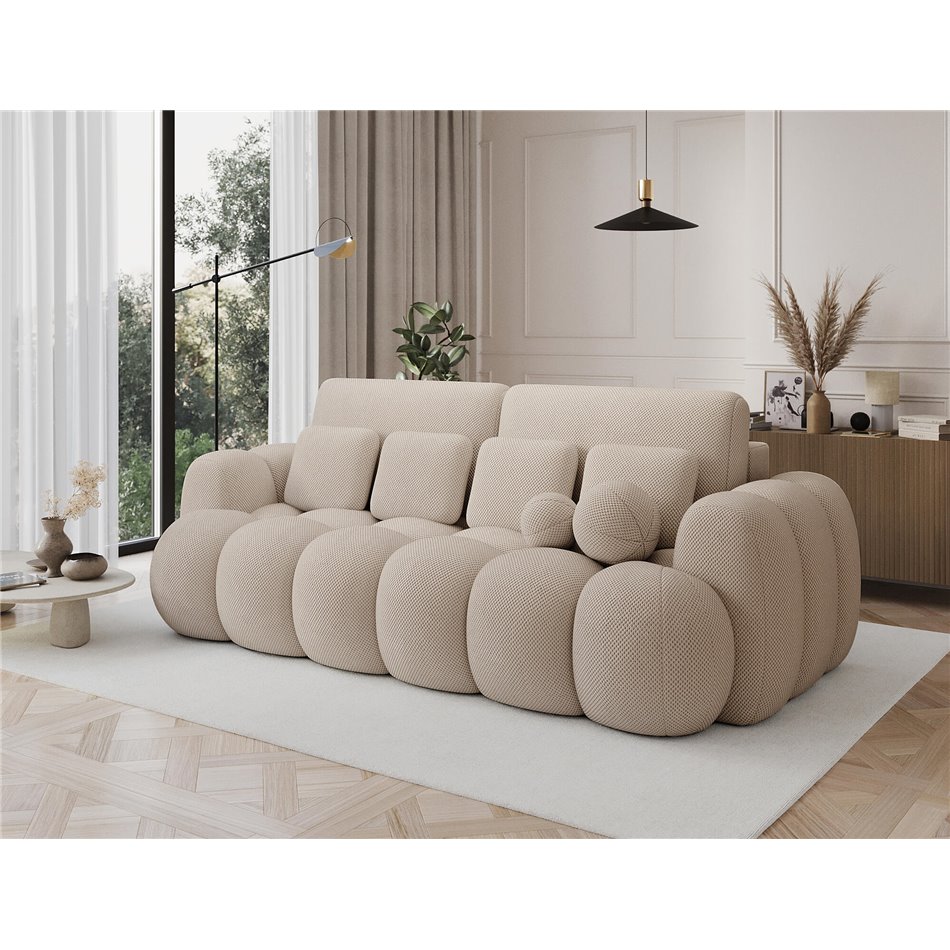 Sofa bed Elcotonn, sleeping function, Calmora 18, beige, H105x256x119cm