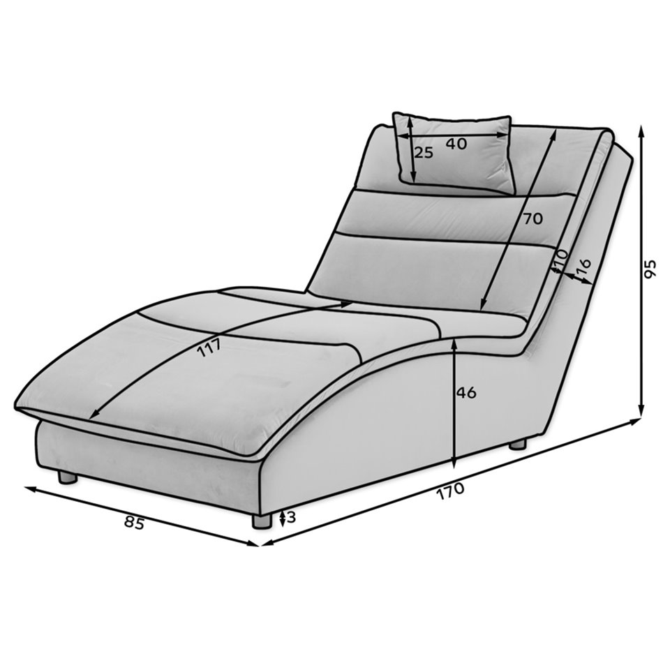 Chaise lounge chair Eltaco, Nube 20, velvet, light brown, H95x85x170cm