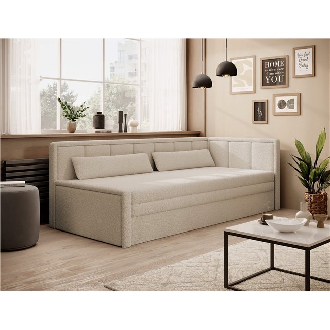 Sofa bed Elfulgeo R, sleeping function, Royal 18, boucle, beige, H77x214x82cm
