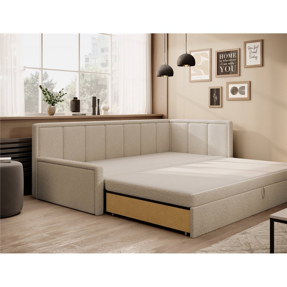 Sofa bed Elfulgeo R, sleeping function, Royal 18, boucle, beige, H77x214x82cm