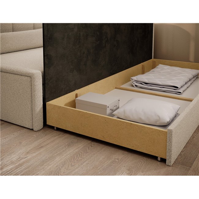 Sofa bed Elfulgeo R, sleeping function, Royal 18, boucle, beige, H77x214x82cm