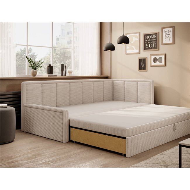 Sofa bed Elfulgeo R, sleeping function, Jarell 18, corduroy, beige, H77x214x82cm