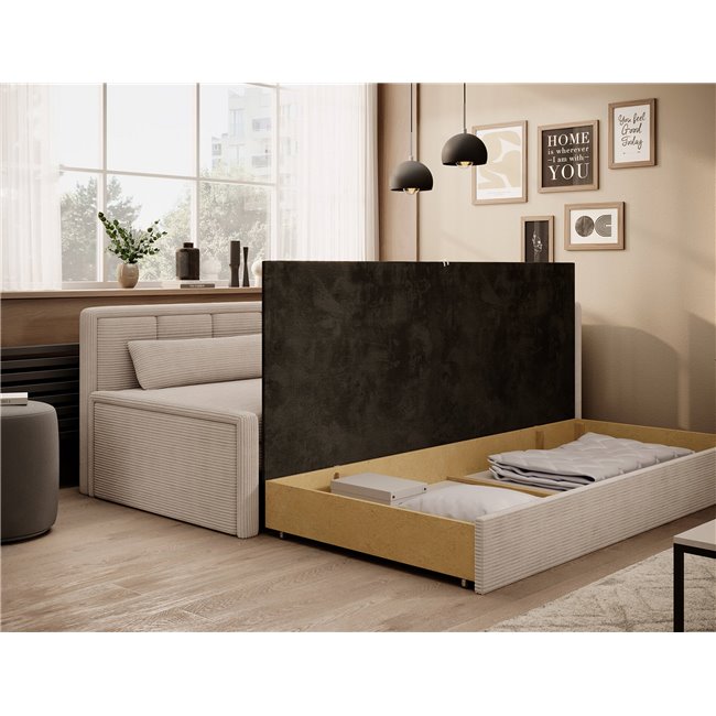 Sofa bed Elfulgeo R, sleeping function, Jarell 18, corduroy, beige, H77x214x82cm