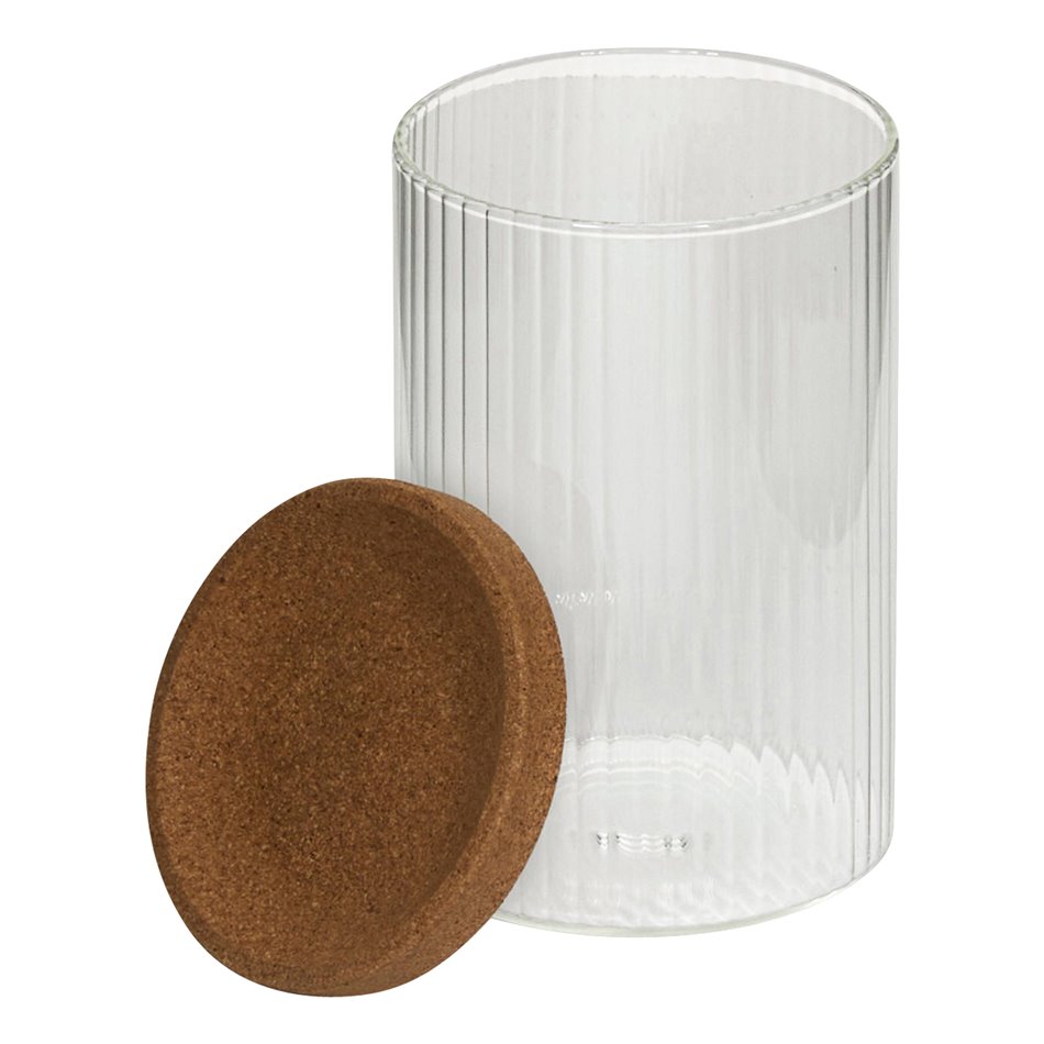 LOT ORGANISER x4 glass,with cork wood pad and lids, H26x14x9.7cm