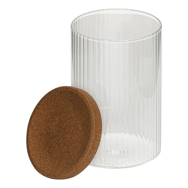 LOT ORGANISER x4 glass,with cork wood pad and lids, H26x14x9.7cm