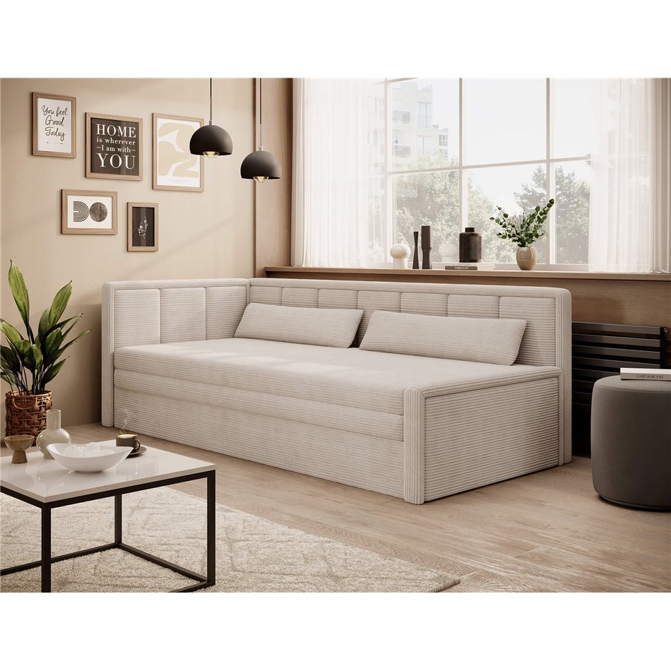 Sofa bed Elfulgeo L, sleeping function, Jarell 18, corduroy, beige, H77x214x82cm