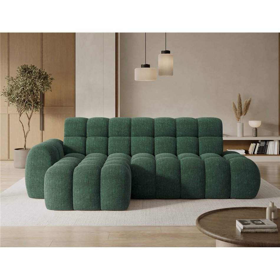 Corner sofa Eleedro L, electrically extendable, Amore 35, boucle, green, H98x283x165cm