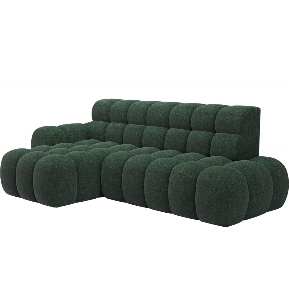 Corner sofa Eleedro L, electrically extendable, Amore 35, boucle, green, H98x283x165cm