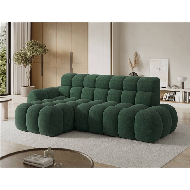 Corner sofa Eleedro L, electrically extendable, Amore 35, boucle, green, H98x283x165cm