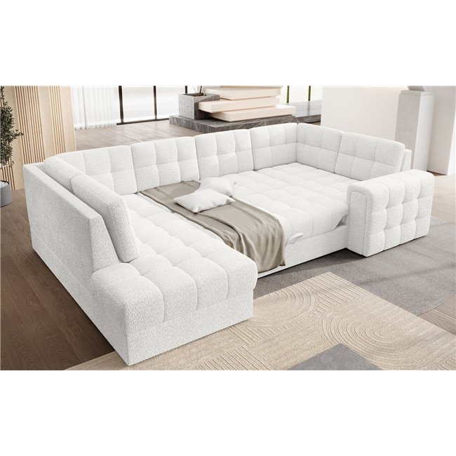 Угловой диван Elewett L, раздвижной, Royal 01, букле, белый, H82x299x198cm